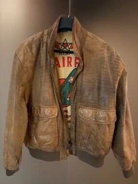 U2 Wear Me Out vintage leather bomber jacket men’s Sz 44 Top Gun Patina Distress